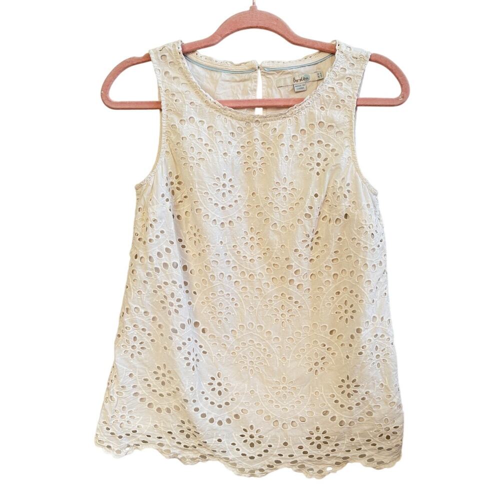 Boden White Eyelet Layered Lace Tank Top Preppy Blouse Shirt